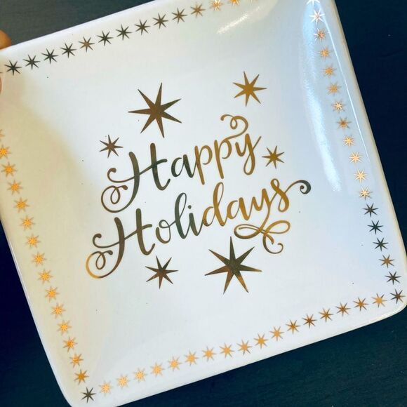 Ceramic “Happy Holidays” Decor Trinket Tray - Picture 1 of 3